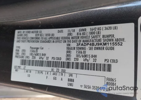 2019 Ford Fiesta Se from USA, damaged, VIN 3FADP4BJ9KM115552